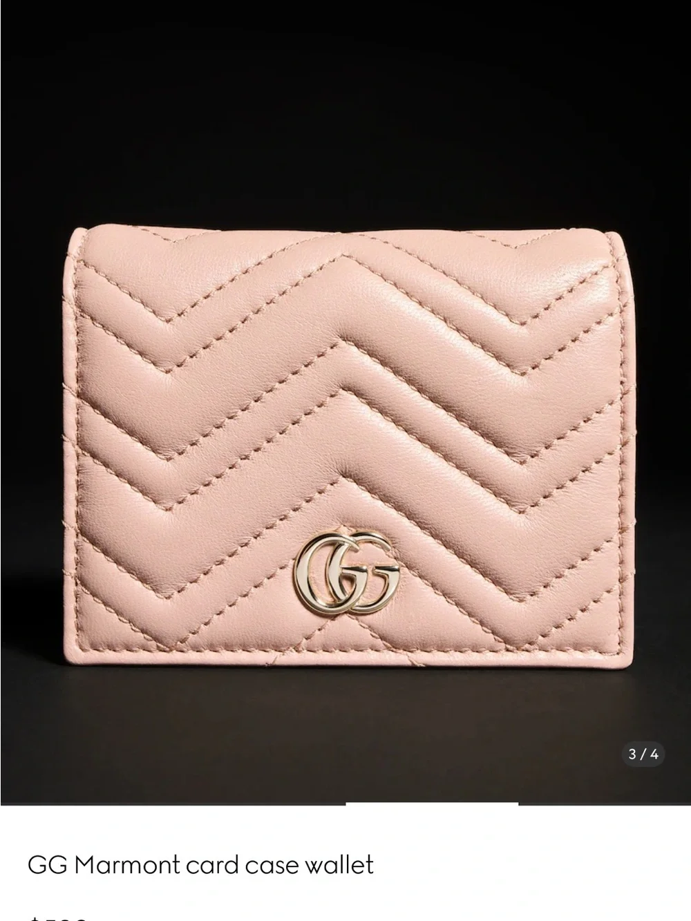 NEW AUTHENTIC GUCCI Chevron Quilted Card Case in Light Pink with Gold Double
